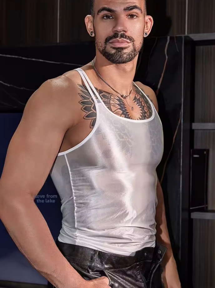 Men's Intimates cross-border visible tank top thin slim body shaping silk vest
